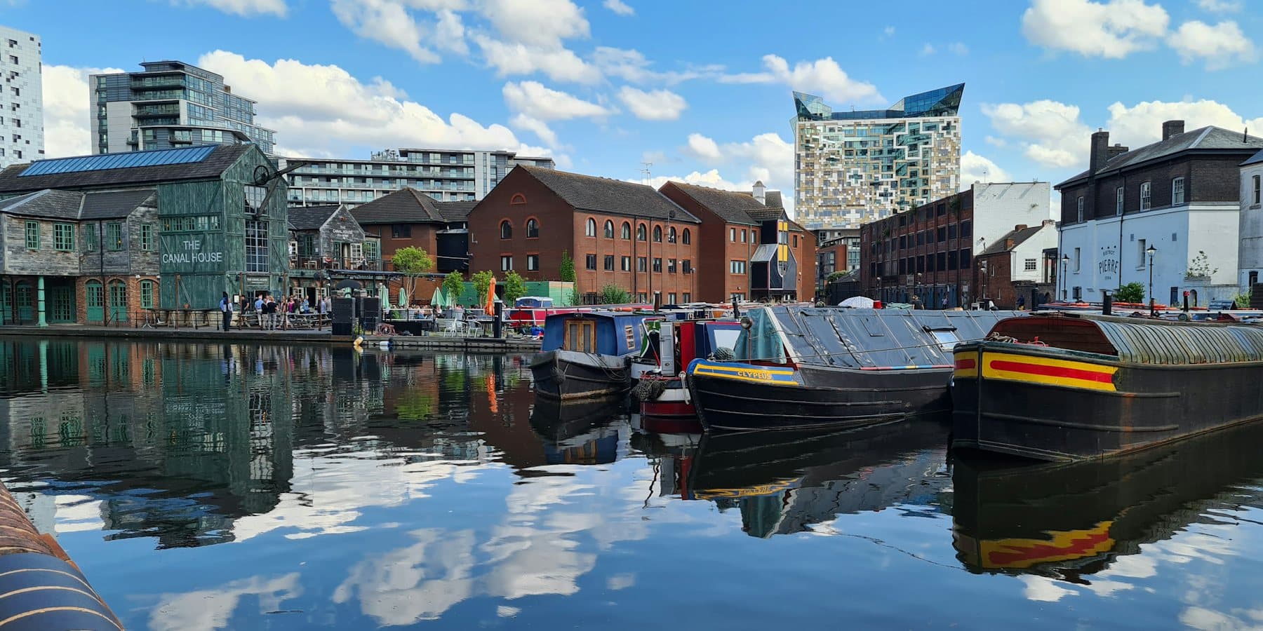 Narrowboats on the canal at Gas Street Basin, Birmingham