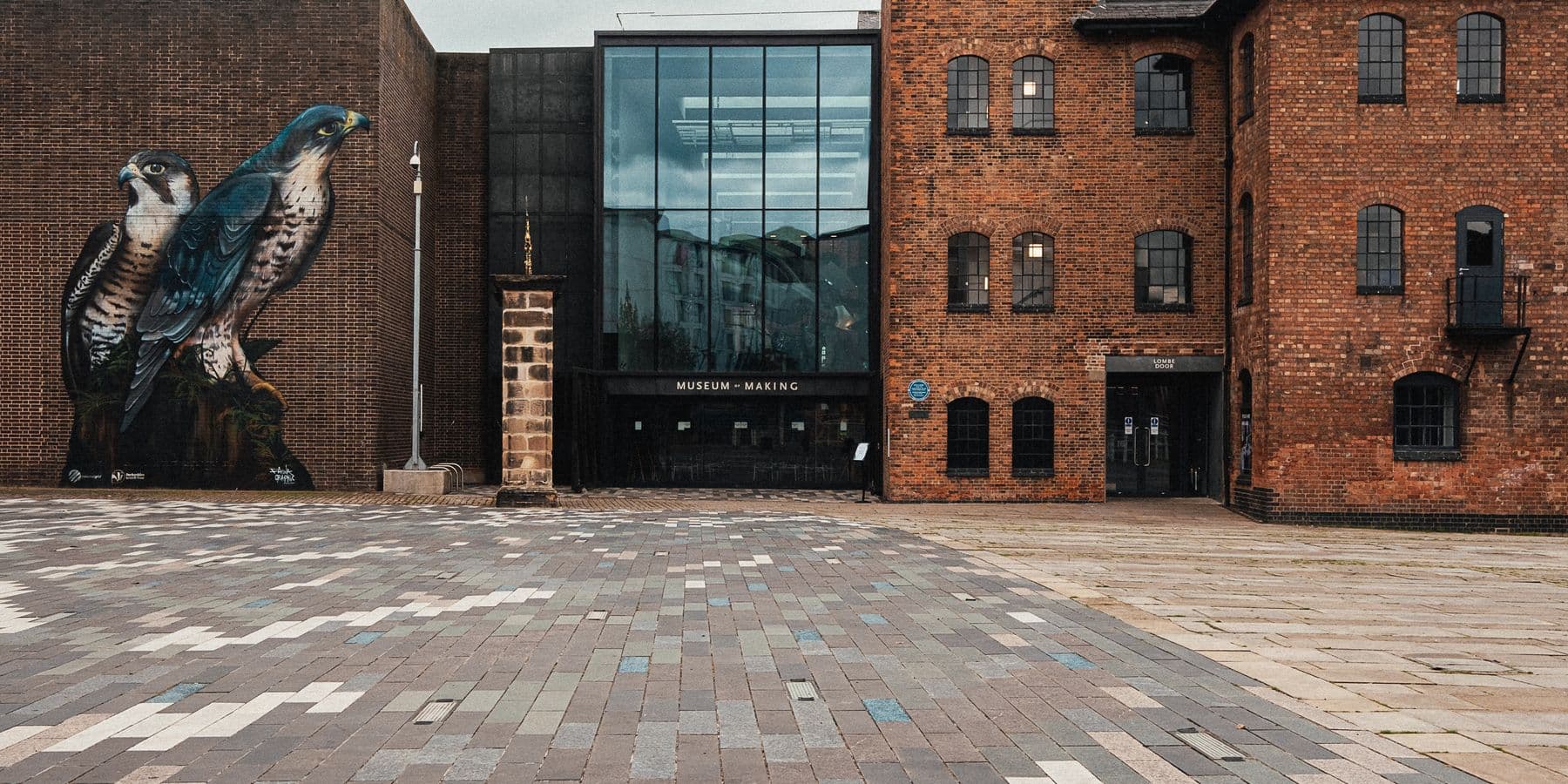The Museum of Making at Derby Silk Mill, with its peregrine falcon mural