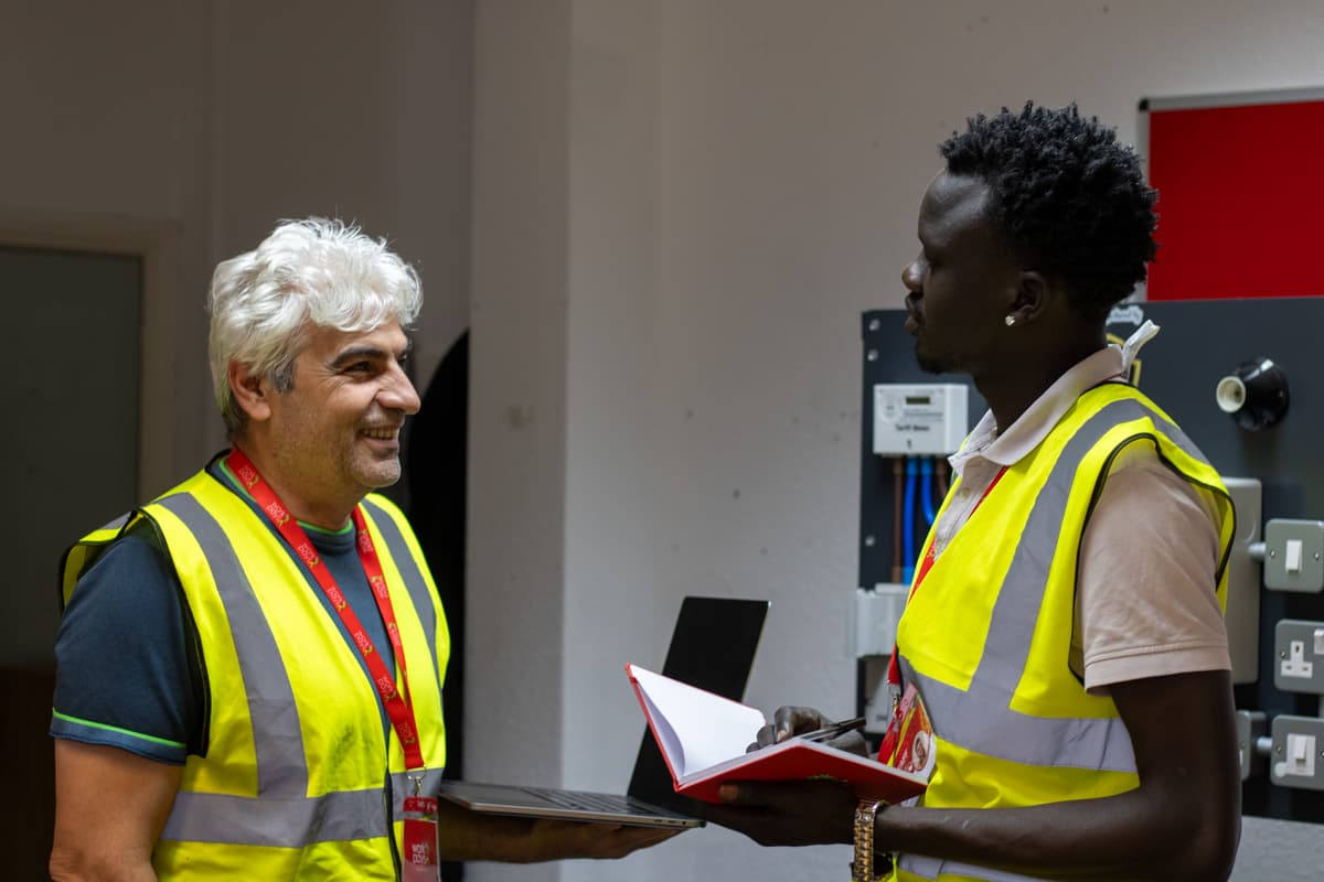 Paired practical work at the training boards